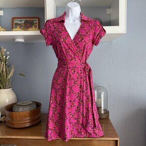 Diane von Furstenberg DVF Jilda Silk Blend Two Jersey Wrap Dress 2 Pink Floral